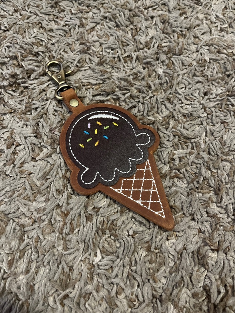 Portland Leather Brown & Dark Brown Ice Cream Cone Keychain Charm
